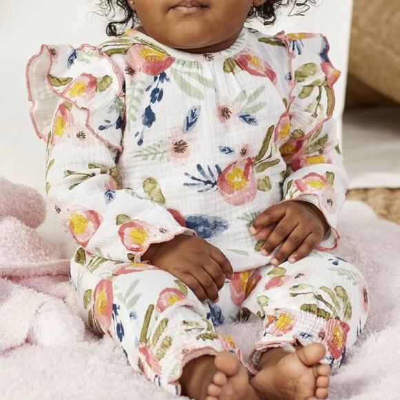 Mud Pie Baby Girls Floral Cotton Gauze One Piece Size 0-3M - Picture 2 of 15